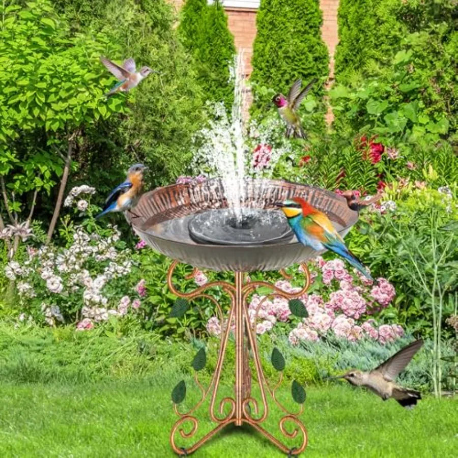 13" Diameter Vintage Metal Bird Bath Birdbaths with Cast Iron Pedestal Large Antique Bird Feeder for Outdoors Garden Patio Deco