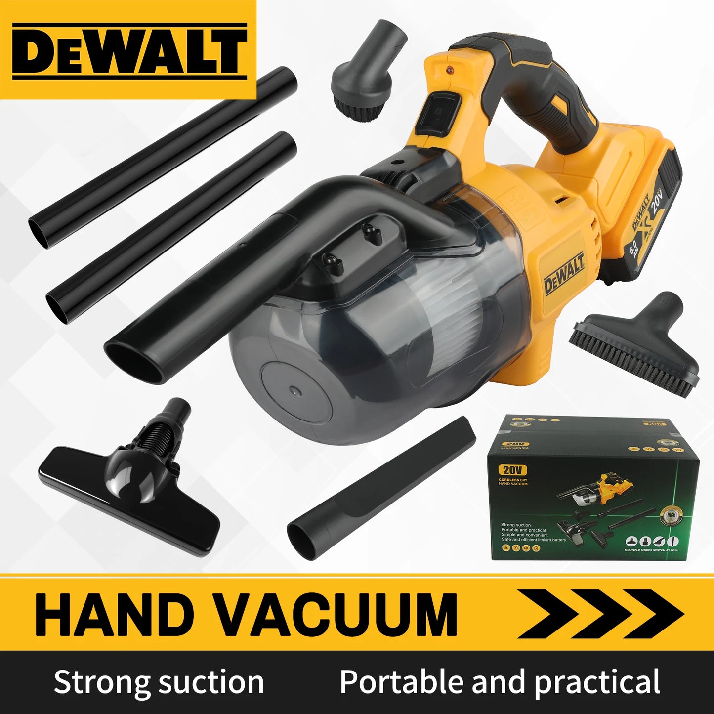 DEWALT 20V Cordless Vacuum Cleaner 18V powerful, LED Lighting, 0.7L Large Dust Cup,for Home and Car Interior Cleaning