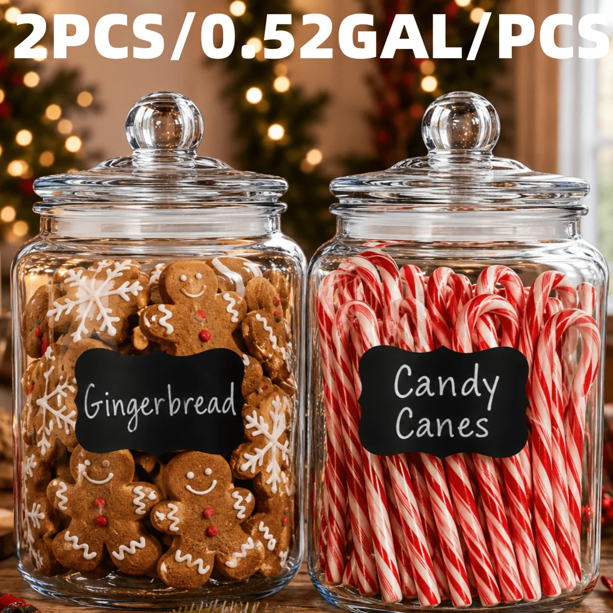 2pcs Glass Pantry Jar with Clamshell Lid for Pantry And Kitchen Countertops - Hand Washed, Reusable Round Container for Biscuits, Candy, Pasta - 1 Set Of 2pcs