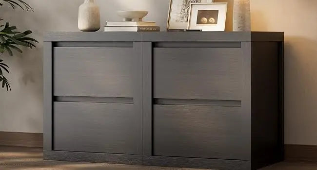 Set of 2 Wooden Nightstands With 2 Handle-Free Storage Drawers, Thickened Bedside End Side Table For Bedroom Black Finish