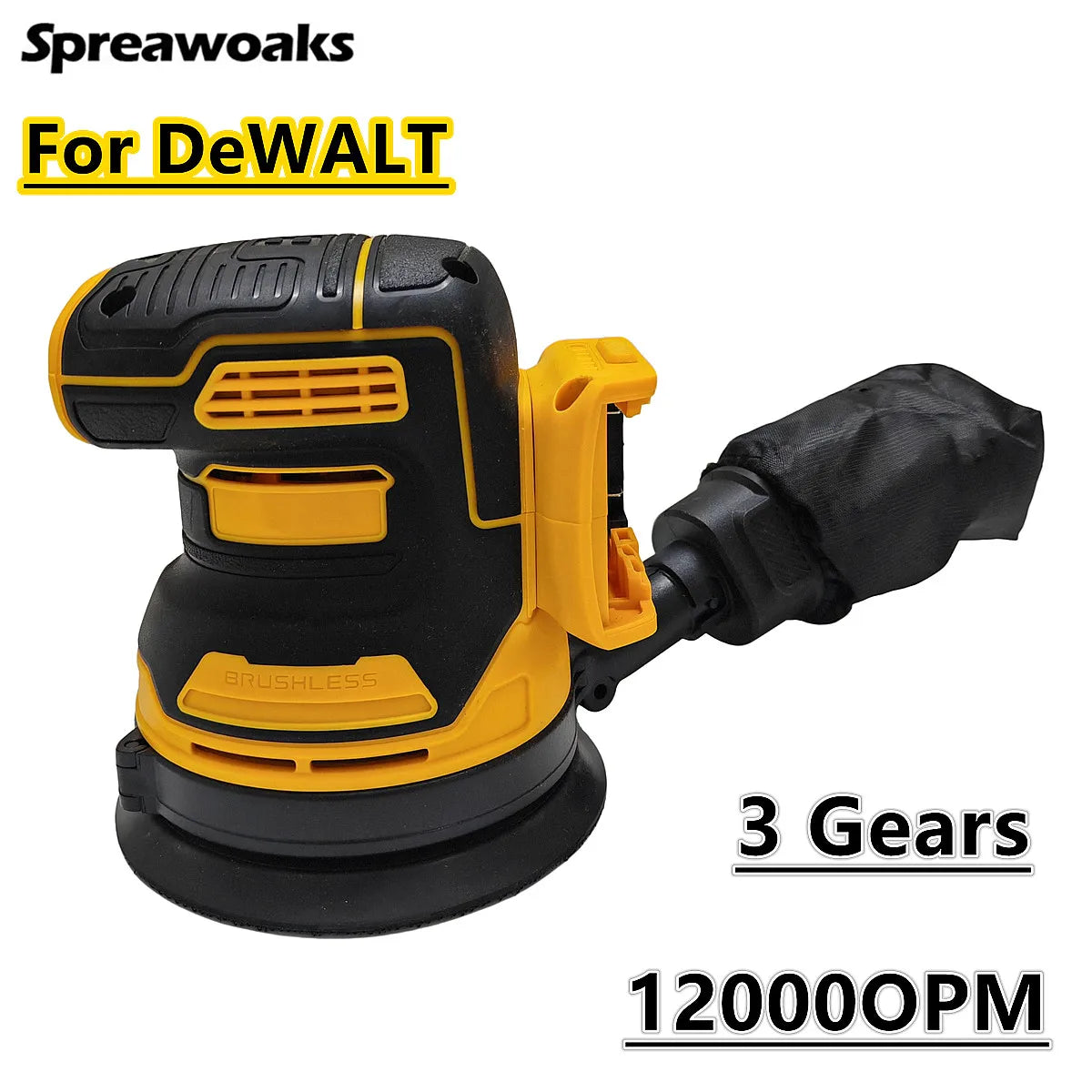 Brushless Random Orbital Sander 12000OPM 5 Inch Cordless Wood Metal Waxing Polishing Sanding Machine For DeWALT 20V Battery