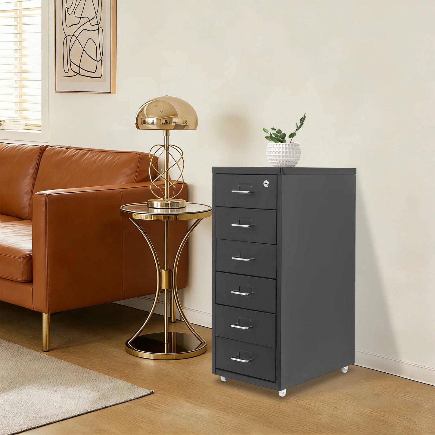 Vertical File Cabinet 6-Drawer Metal Lockable Filing Cabinet with Wheels 22lbs Capacity per Tier for Home Office Study