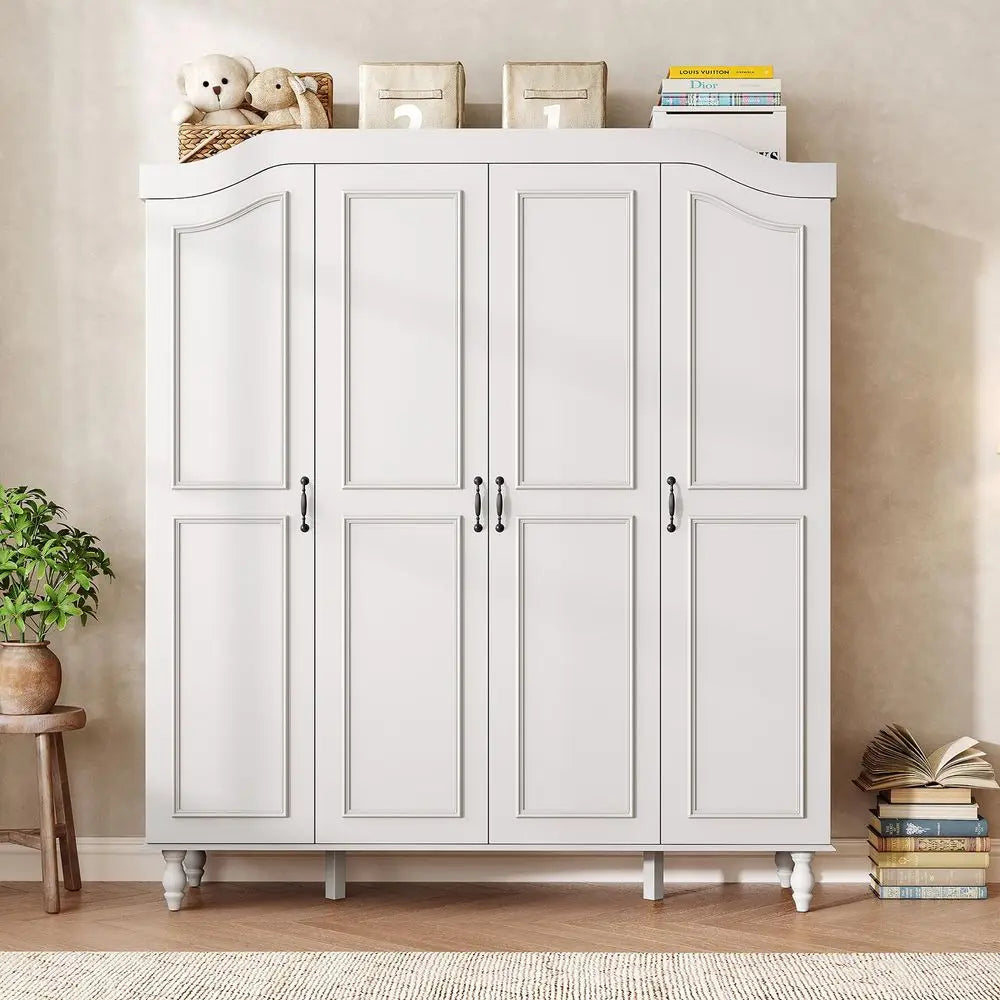 Armoire Wardrobe Closet with 4 Doors, 71 H Wooden Large Capacity Wardrobe Cabinet with 2 Hanging Rods and 8 Shelves, Freestandi