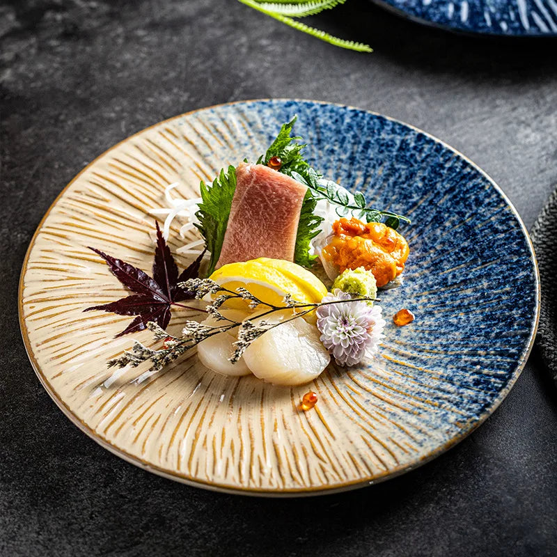 Ceramic Steak Plates Set Dinnerware Underglaze Flat Round Plates for Home Kitchen Restaurant Service