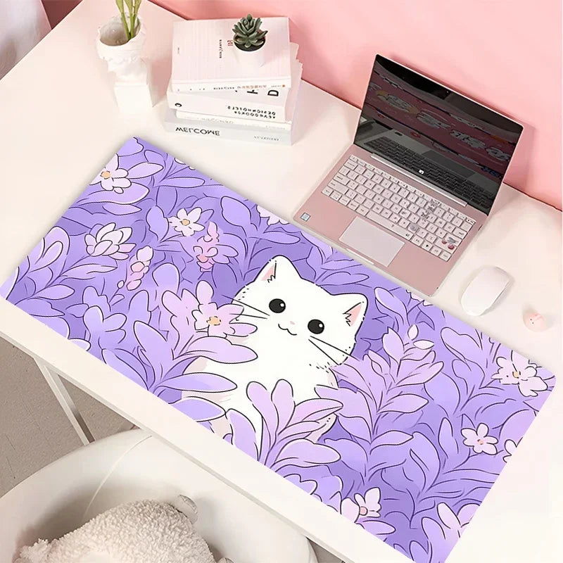 Clouds Black Cat Mouse Pad PC Green Plants Flower Gaming Keyboard Rug Laptop Kawaii Anime Gamer Cabint Mousepad Cute Desk Mat