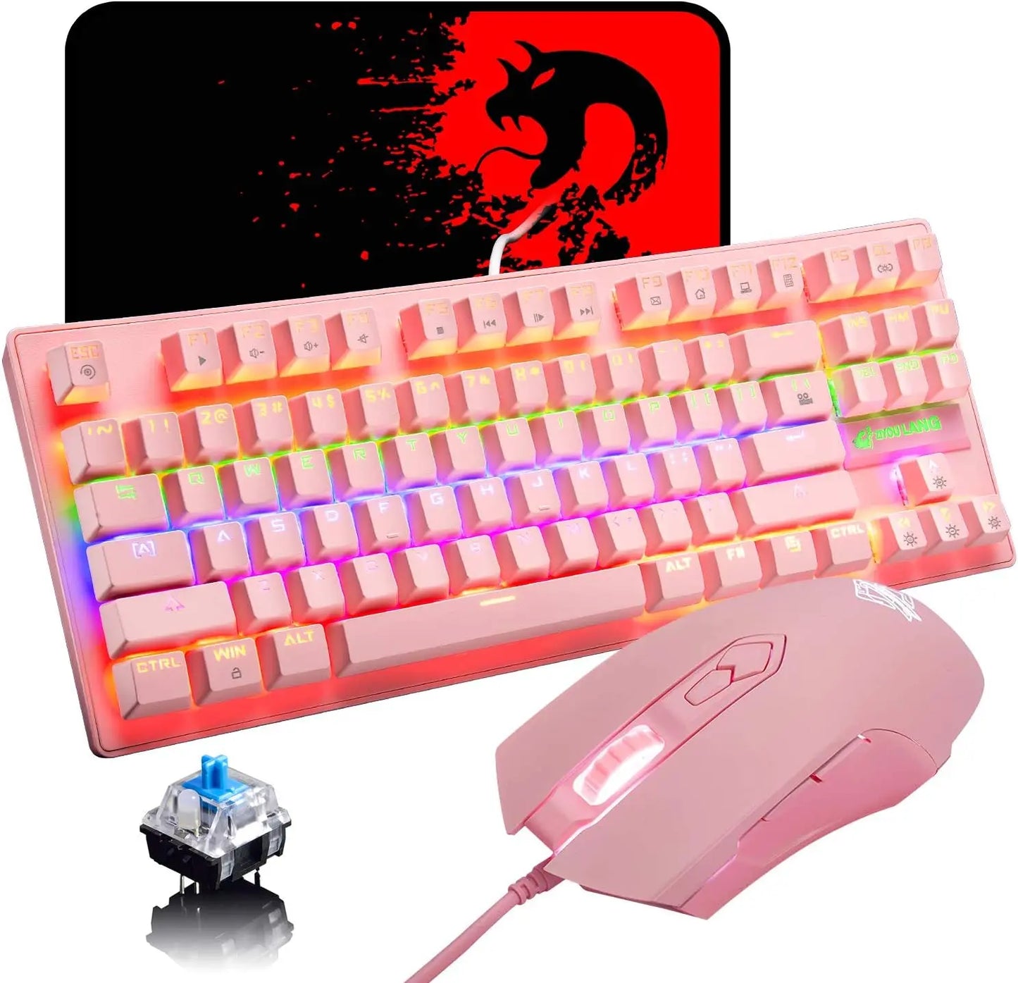 MAMBASNAKE x ZIYOU LANG Wired K2 Pink blue Switch gaming keyboard and mouse set gaming keyboard and mouse set Mini 87 Keys