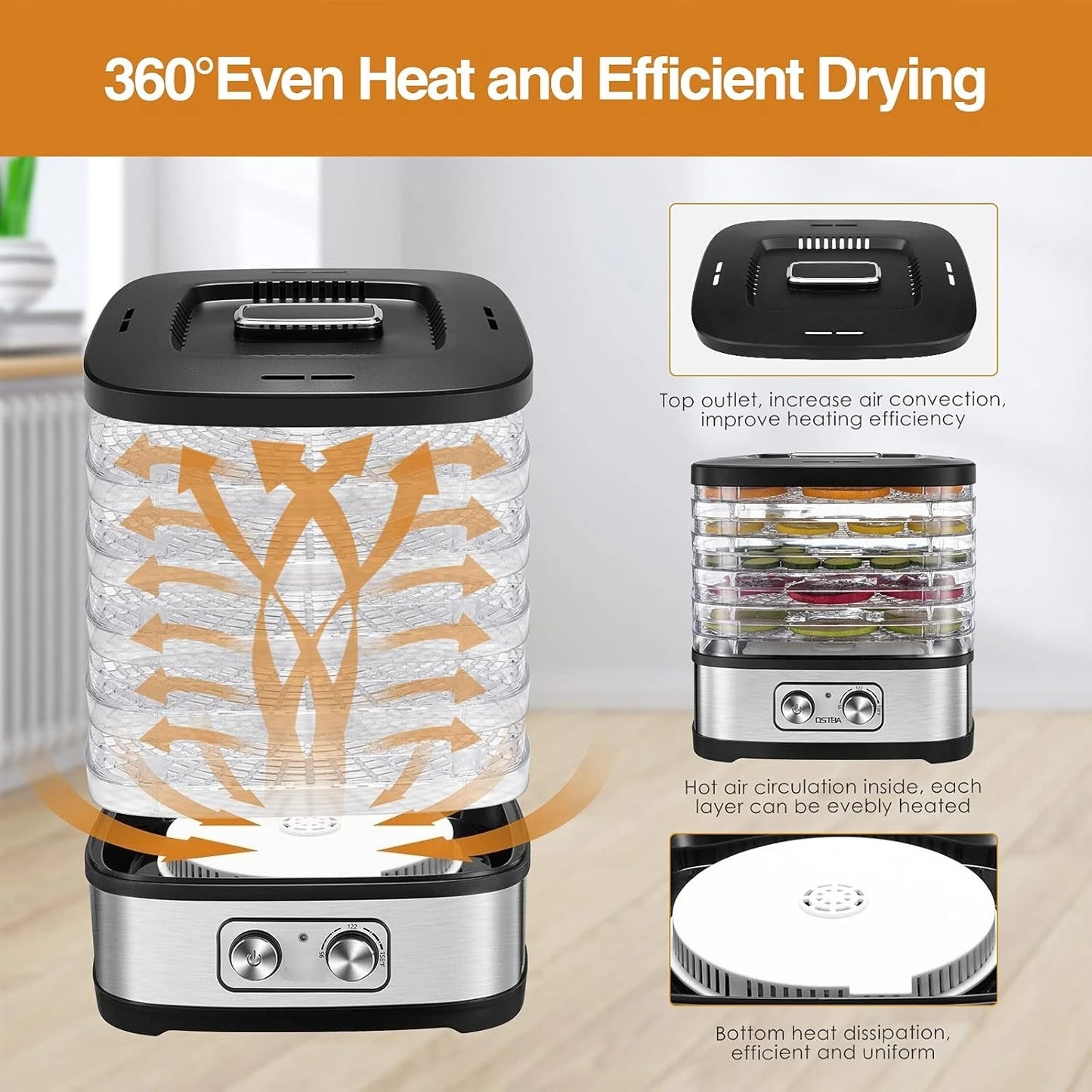 240W Food Dehydrator, Dehydrator for Food and Jerky, Fruits, Herbs, Veggies, 5 BPA-Free Trays Dishwasher Safe