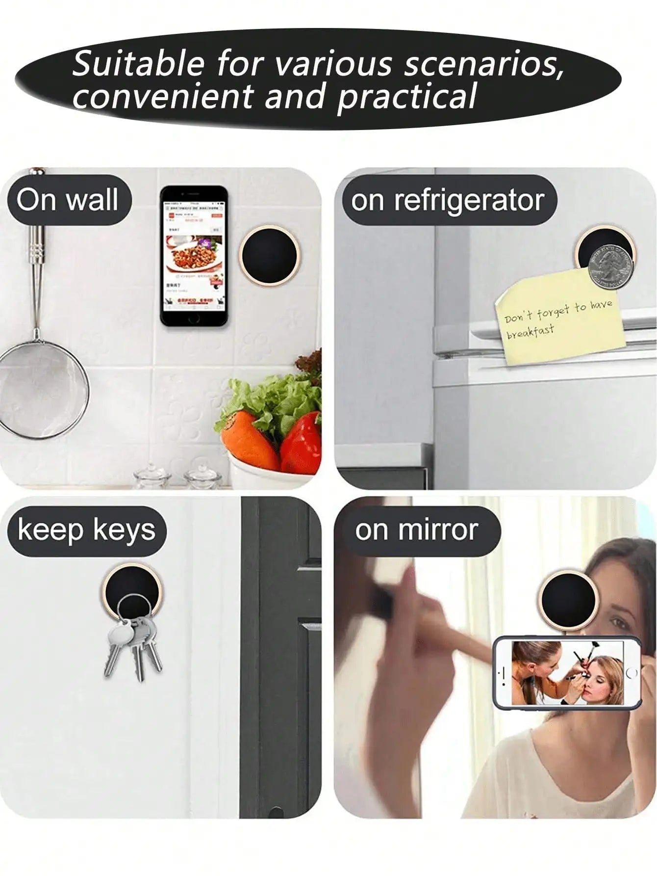 1pc Multi-Functional Mini Magnetic Phone Holder, 360 Degree Rotation, Suitable For Car, Home, Kitchen And Office Smartphone Holder, Applicable To Any Corner Wall