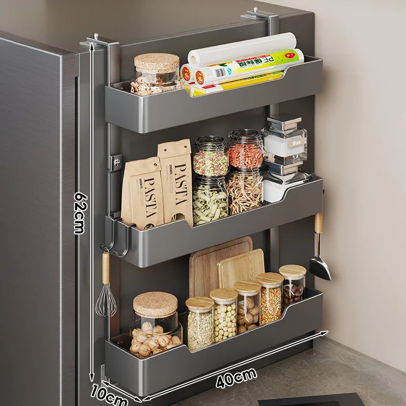 Refrigerator Side Storage Rack Kitchen Multi-function Storage Artifact Wall-mounted Multi-layer Seasoning Film Storage Rack