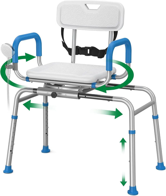 Swivel Shower Chair With Arms And Backrest, Heavy Duty Padded Bath Stool Height Adjustable Shower Bench Seat Chair For Elderly Seniors Disabled Bathing Assist Support,