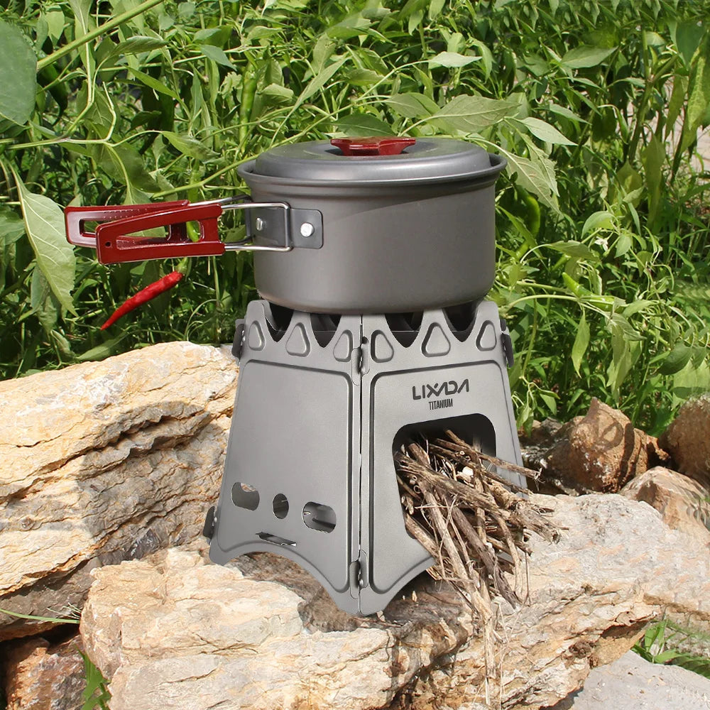 Lixada Compact Folding Titanium Wood Stove for Outdoor Camping Cooking Picnic Wood Burner camping accessories and equipment