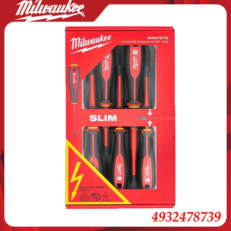 Milwaukee 4932478739 Insulated Screwdriver Set Slim VDE Certified for Electricians & Electrical Work