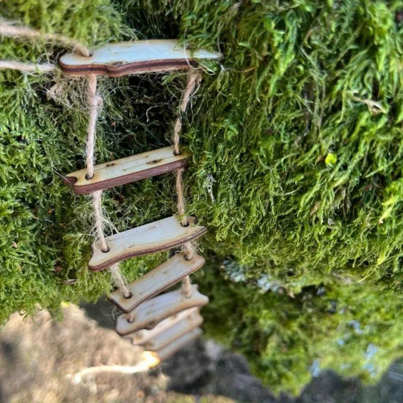 Wooden Fairy Bridge Rope Ladder, Miniature Fairy Garden Decor for Home Courtyard & Mini Landscape, Photography Prop Accessory