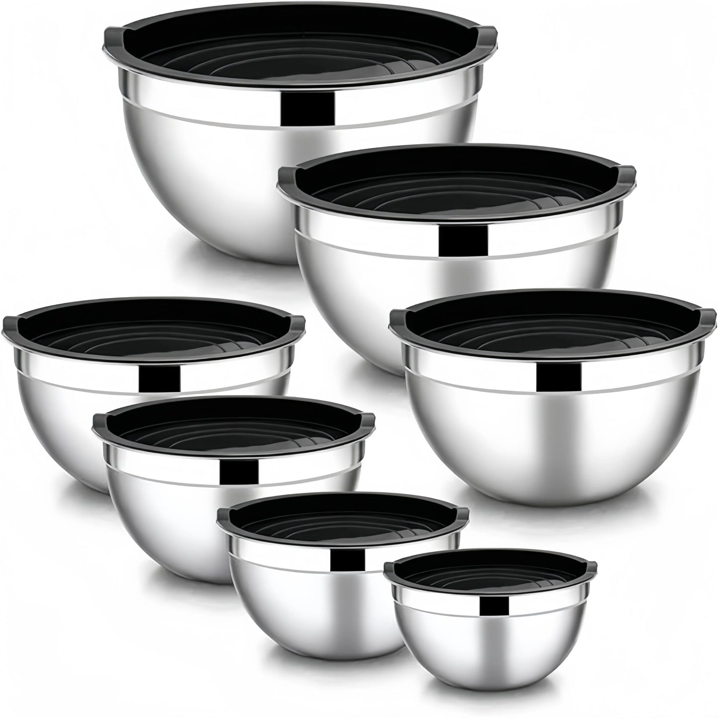 7PC Food Grade Stainless Steel Mixing Bowls Set,Kitchen Bowl, Salad Bowl, Metal Mixing Bowl,Nesting Stackable Deep Basin with Sealed Lid,BPA Free Dishwasher Safe for Cooking Prep,Fruit Washing, Marinating, Salad Making,Food S