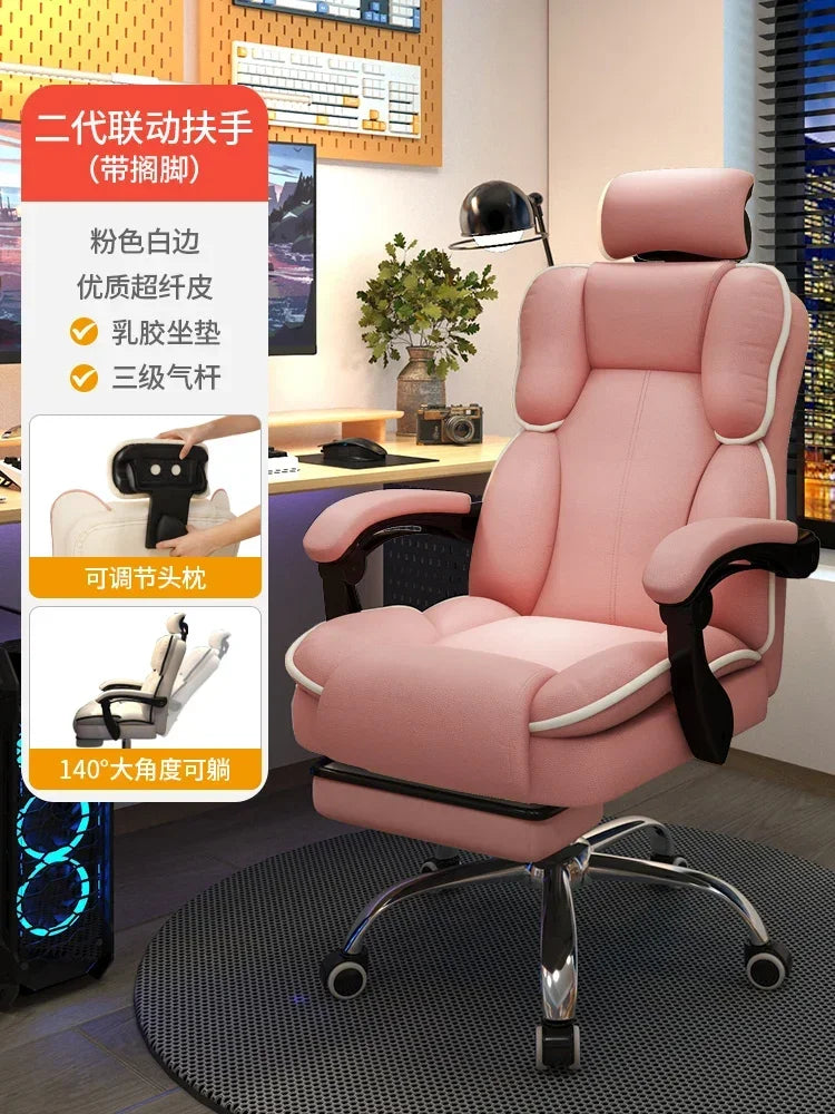 Pink Gaming Chair for Girl Gamer Ergonomic Computer Desk Chair Lumbar Support Comfortable Long Time Sitting Streaming Office