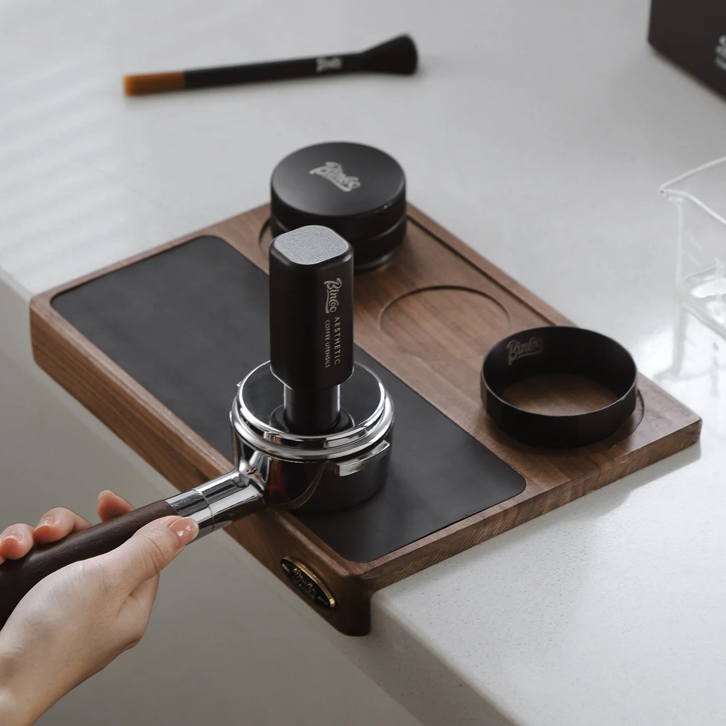 Bincoo Wooden Corner Coffee Tamper Mat for Baristas