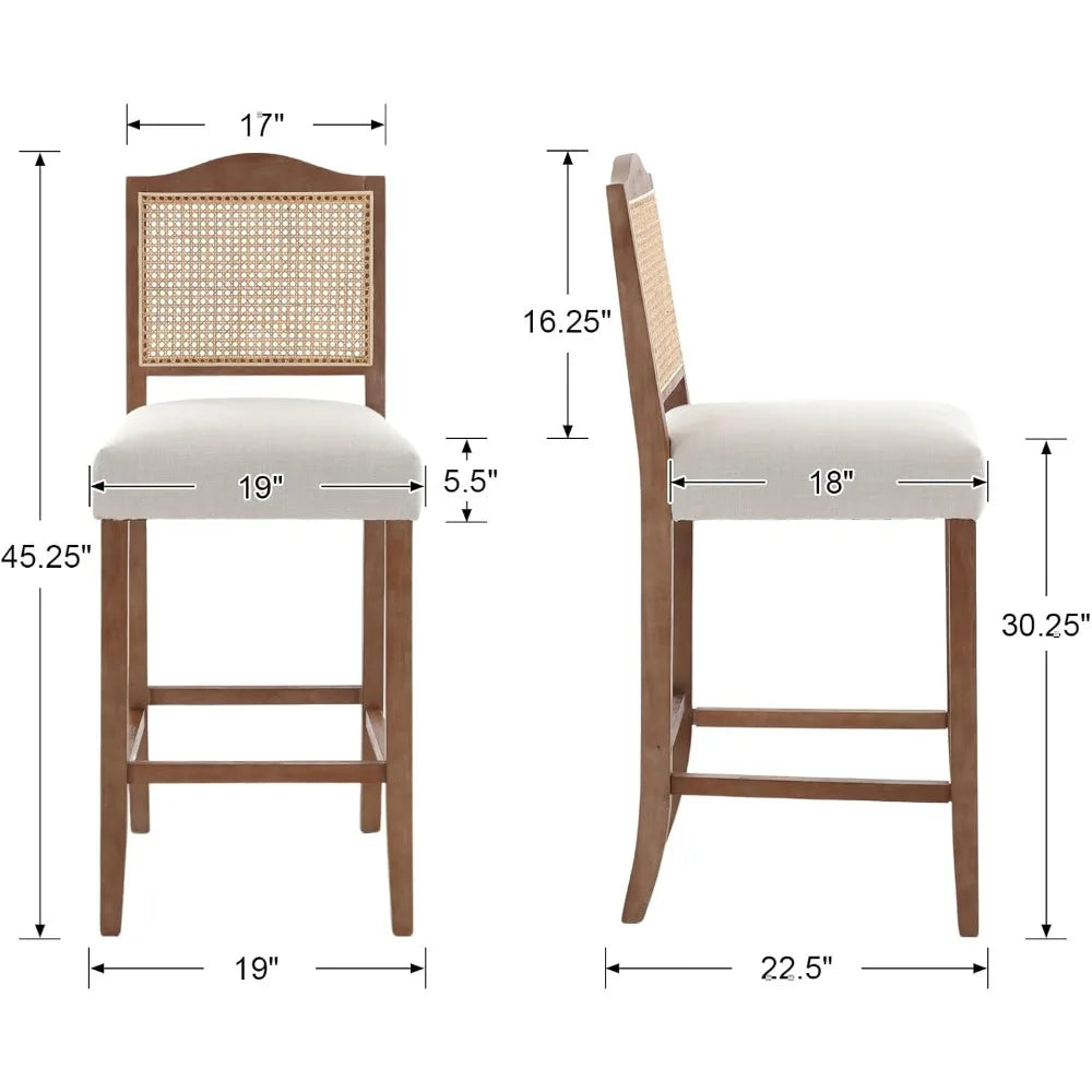 Rattan Farmhouse Bar Stools Set Of Two Upholstered