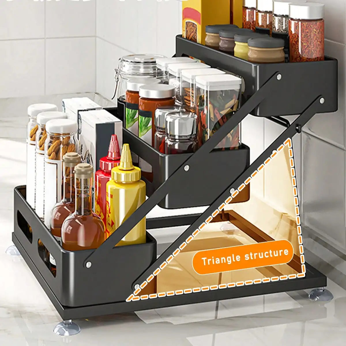 3 Tier Spice Rack Organizer Modern Black Metal Foldable Countertop Seasoning Storage Shelf Space Saving Kitchen Cabinet Organizer Rack With Protection Guardrails For Pantry Dining Table Housewarming Gift