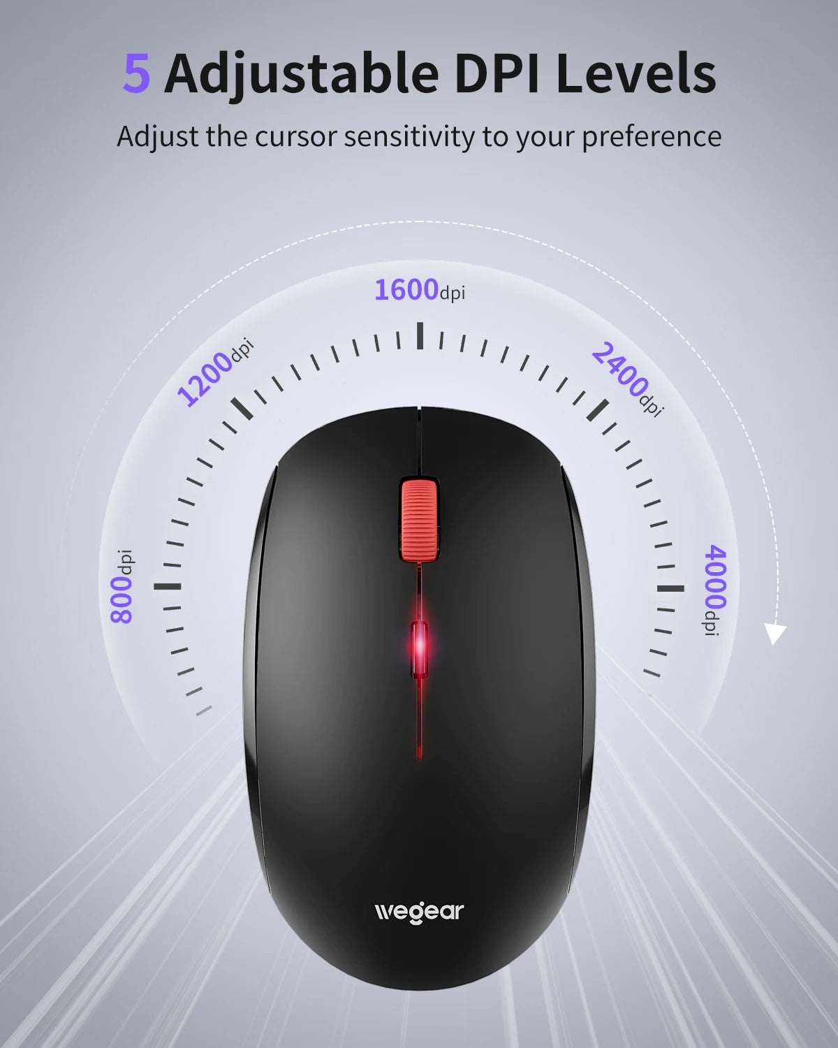 wegear Wireless Mouse 2.4G Slim Mini Cordless Mouse Ergonomic Grips 5Level Adjustable 4000DPI Portable Optical Computer Mice