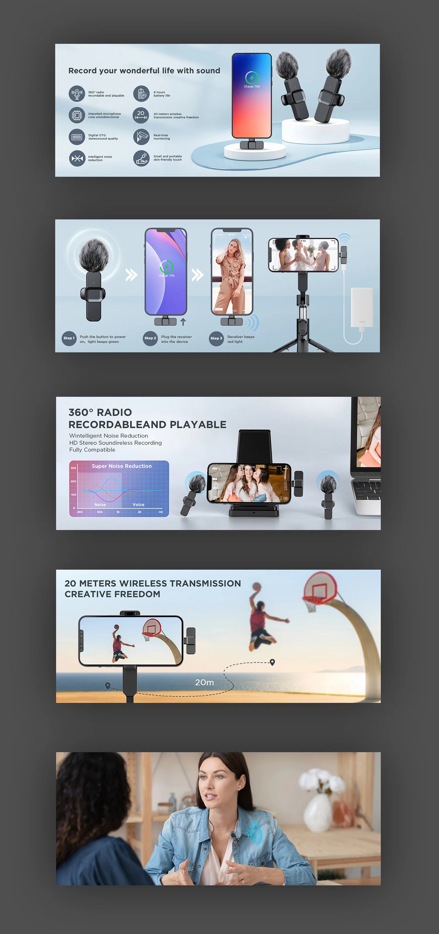 New Wireless Lavalier Microphone Portable Audio Video Recording Mini Microphone for  Android PC Camera Live Gaming Phone