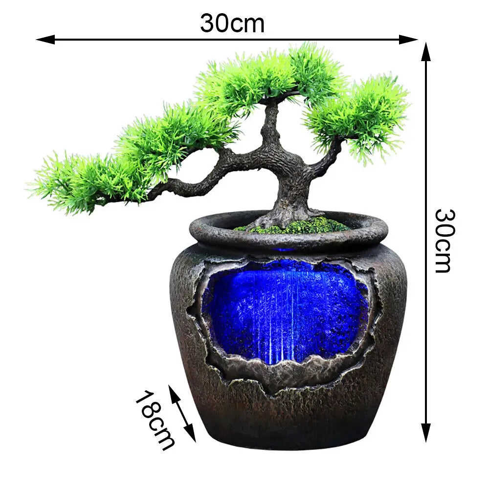 Desktop Fountain Relaxation Waterfall Feature Indoor Fountain with LED Light Feng Shui Zen Ornament Home Art Decor