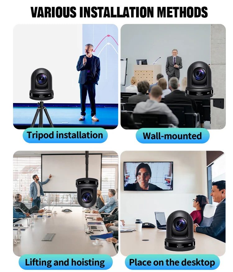 4K NDI PTZ Camera 1-10pcs 20X Zoom Video Conference Camera for Church Business Meeting Optional 1 Controller Keyboard Kit