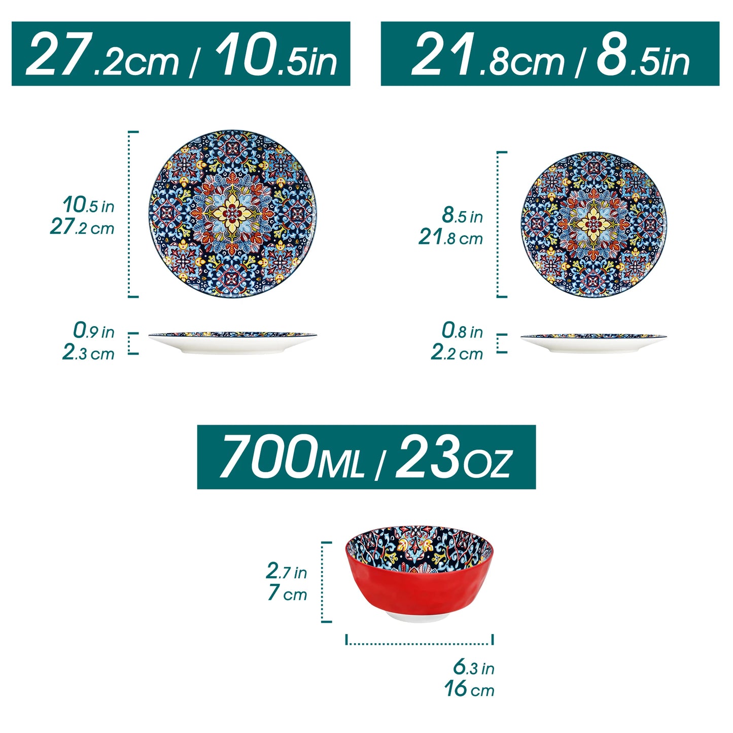 vancasso 12/24 Piece New Bohemian Ceramic Dinnerware Plates Porcelain Plates Dinner Set with 4pcs Dinner Plate/Dessert/Bowl