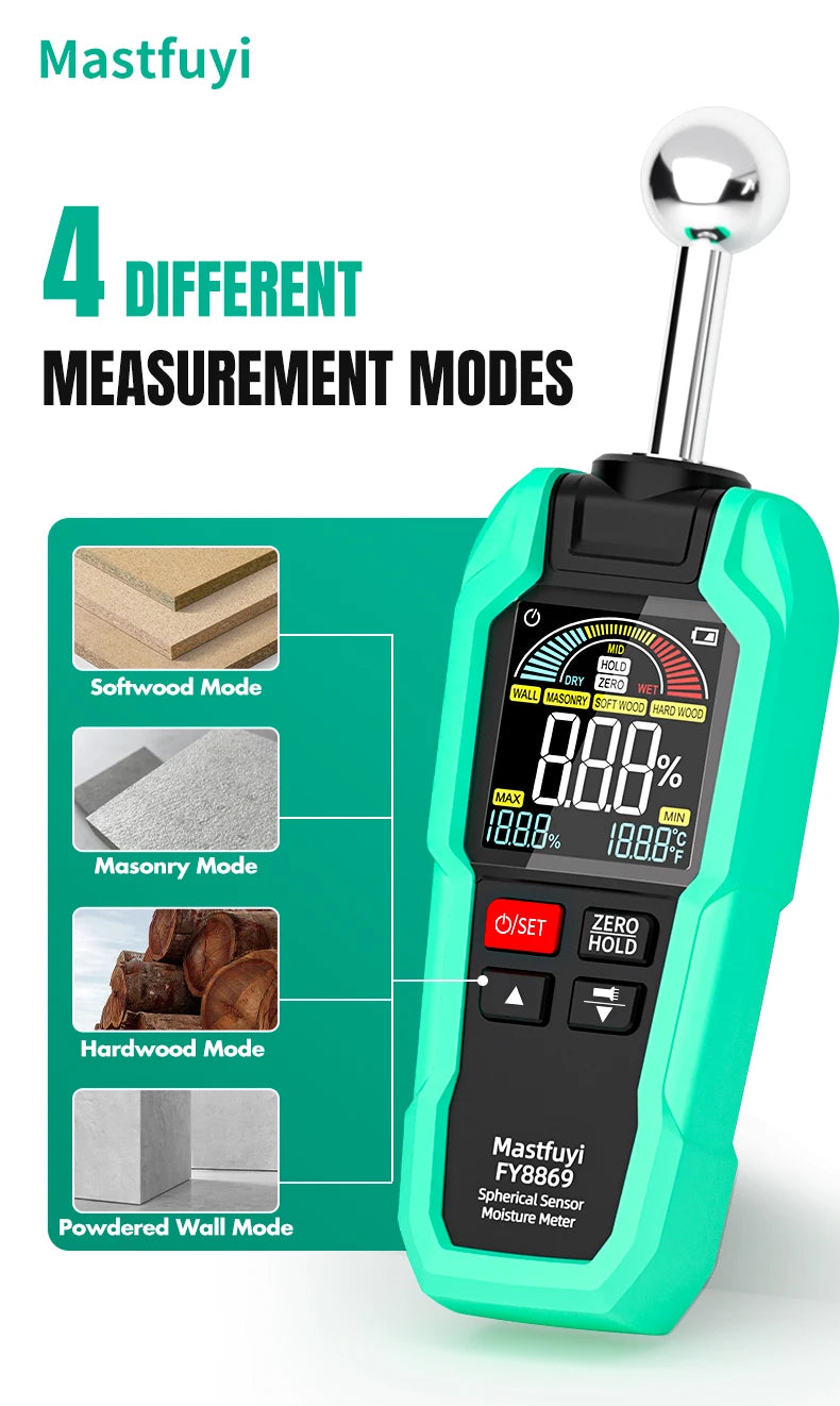 MASTFUYI Ball-shaped Non-destructive Moisture Meter, High Accuracy Digital Wood Water Leak Detector & Wall Humidity Tester