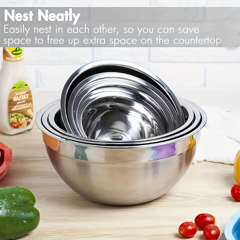 7pcs Mixing Bowls with Lids/7pcs Mixing Bowl+2pcs Bottles for Kitchen, Stainless Steel Mixing Bowls Set Ideal for Baking, Prepping, Cooking And Serving Food, Nesting Metal Mixing Bowls for Space Saving Storage