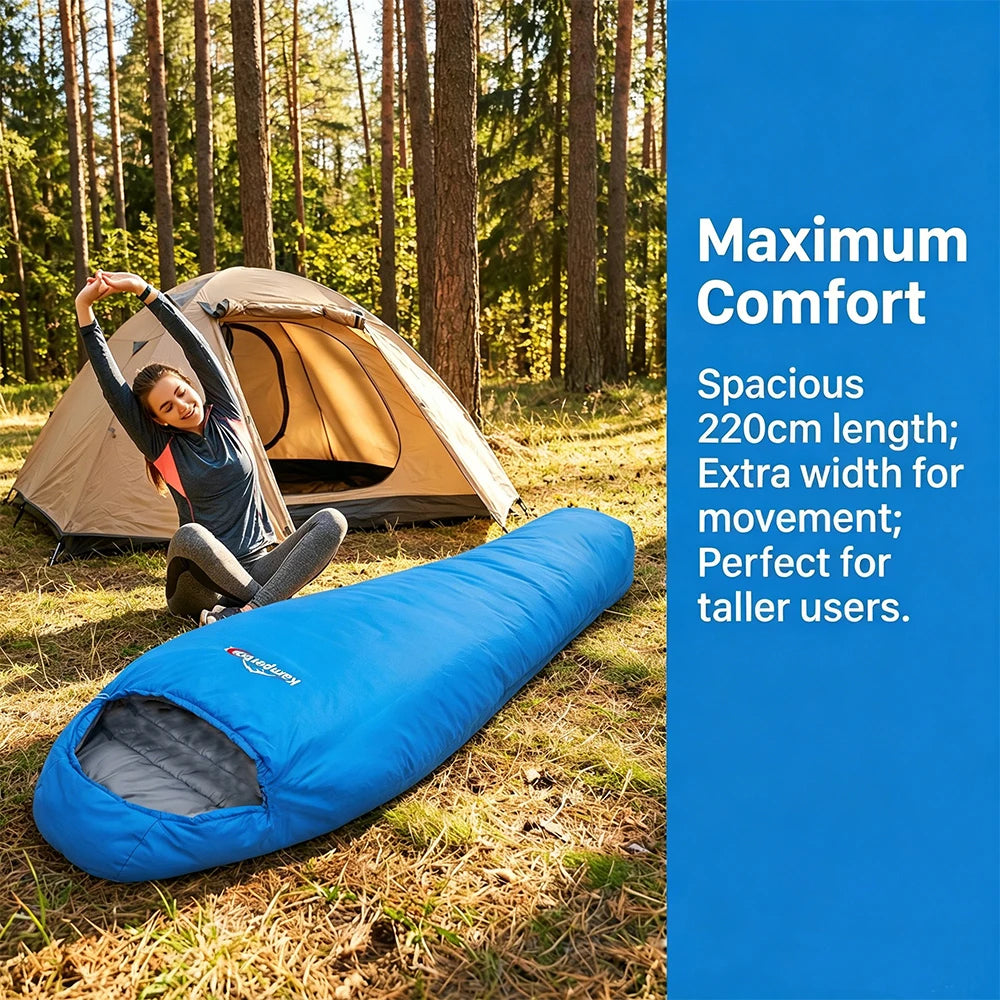 Kamperbox SY011 Sleeping Bag 40D Ripstop Nylon Shell Synthetic Fiber Fill Lightweight Portable Camping Sleeping Bag for Adults