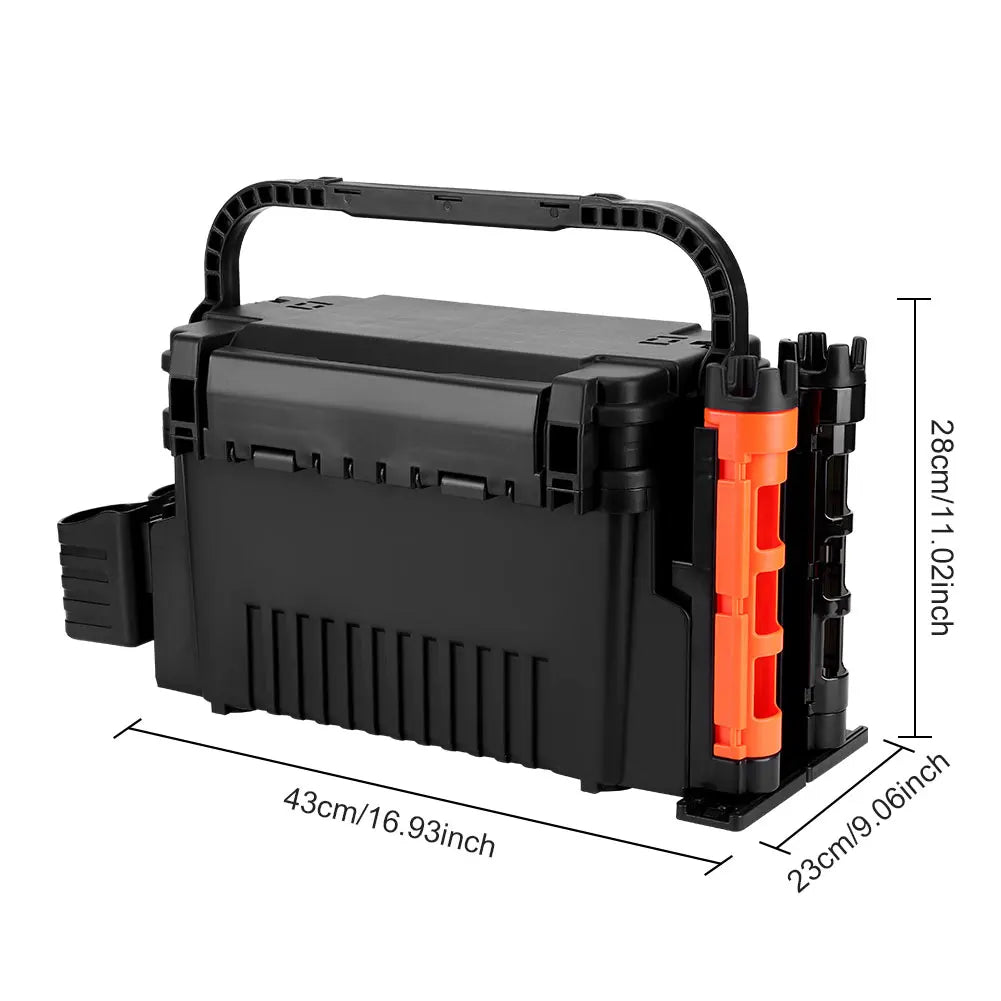 2 Tier Fishing Tackle Box Fishing Gear Box with Cup & Rod Holder Fishing Tackle Storage Box Fishing Tool Box Fishing Accessories