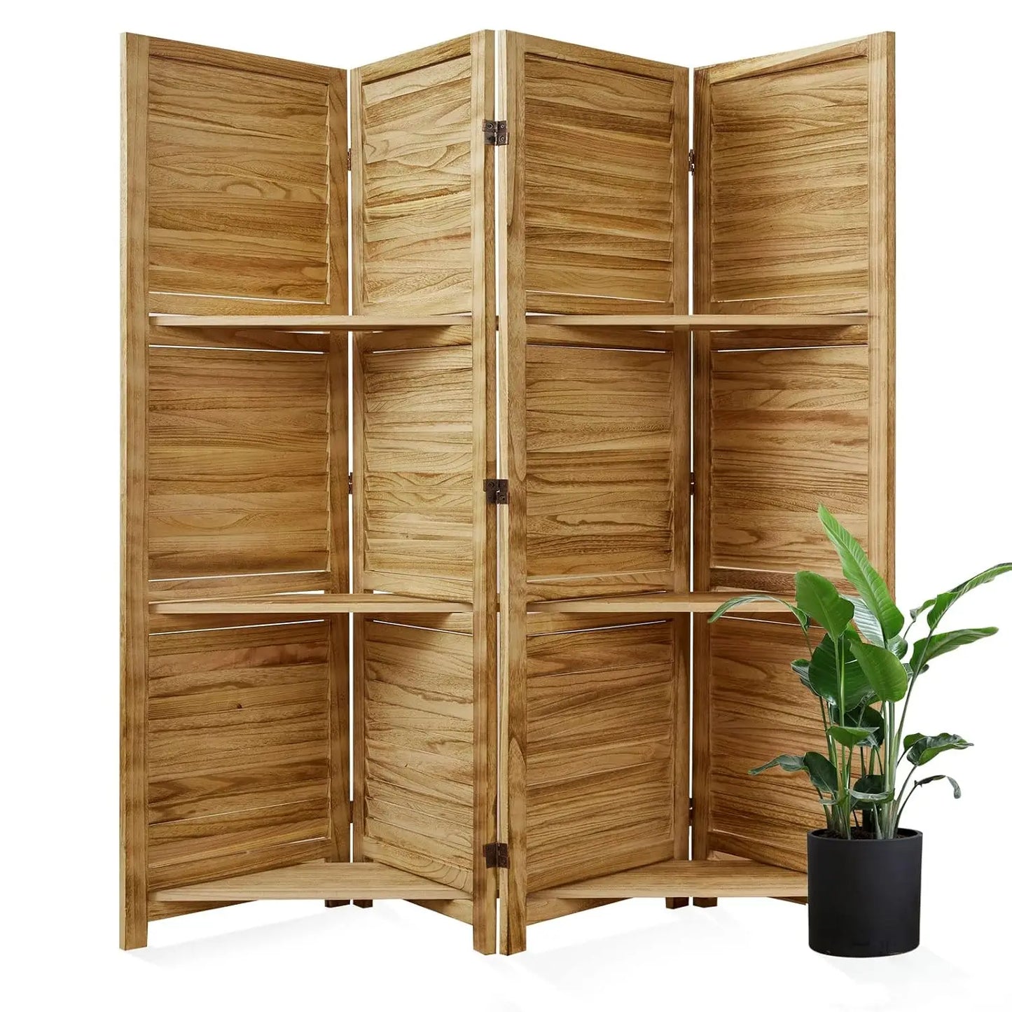 Partition Room Dividers, 67 * 51inch Folding Wood Privacy Screen with Three Display Shelves Suitable for Home, Customized