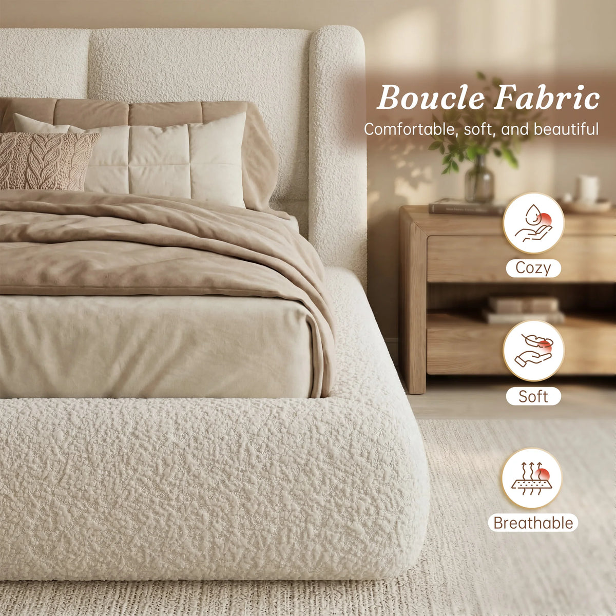 EnHomee Upholstered Cloud Bed Frame With Plush Wingback Headboard