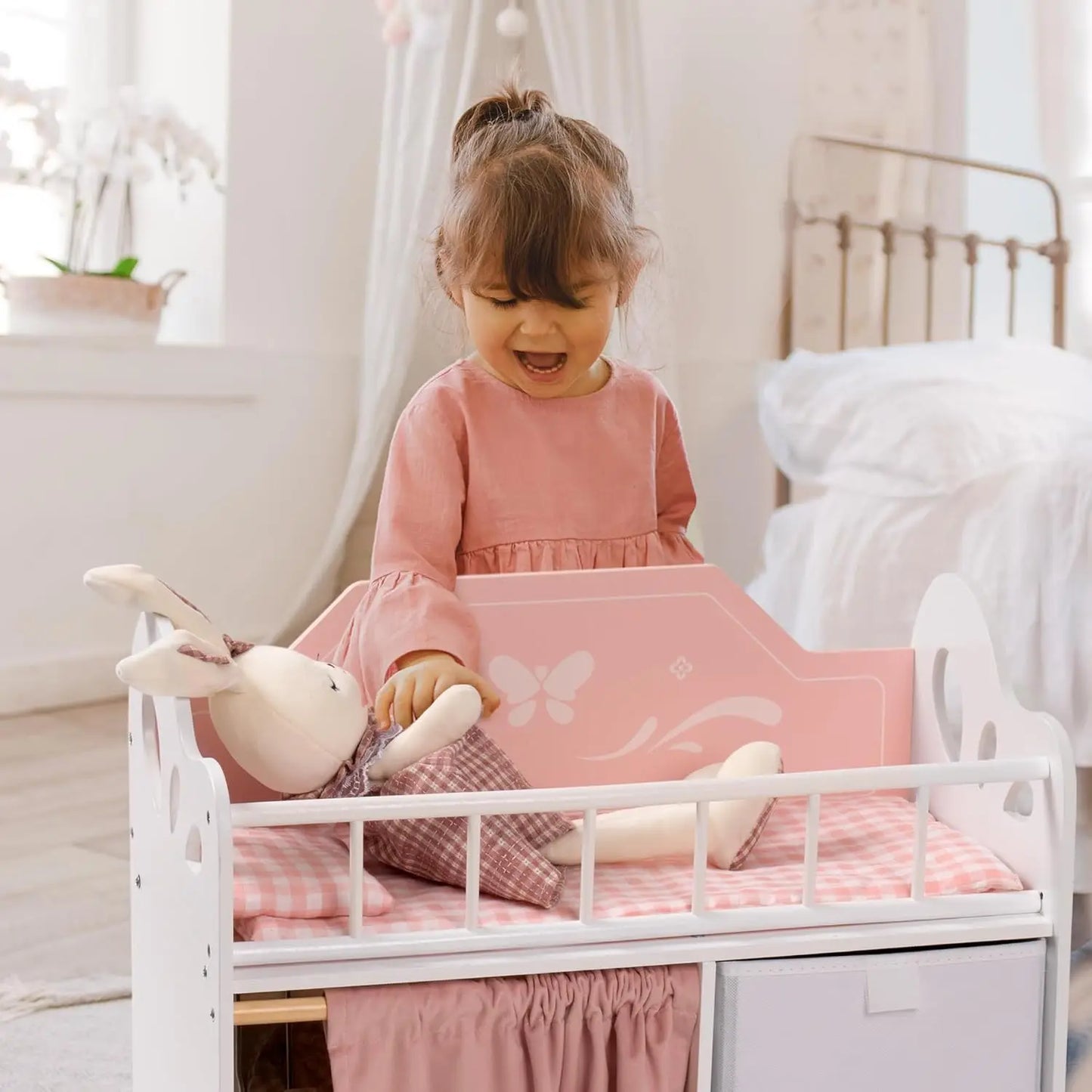 Rolife Wooden Doll Crib With Storage And Changing Table