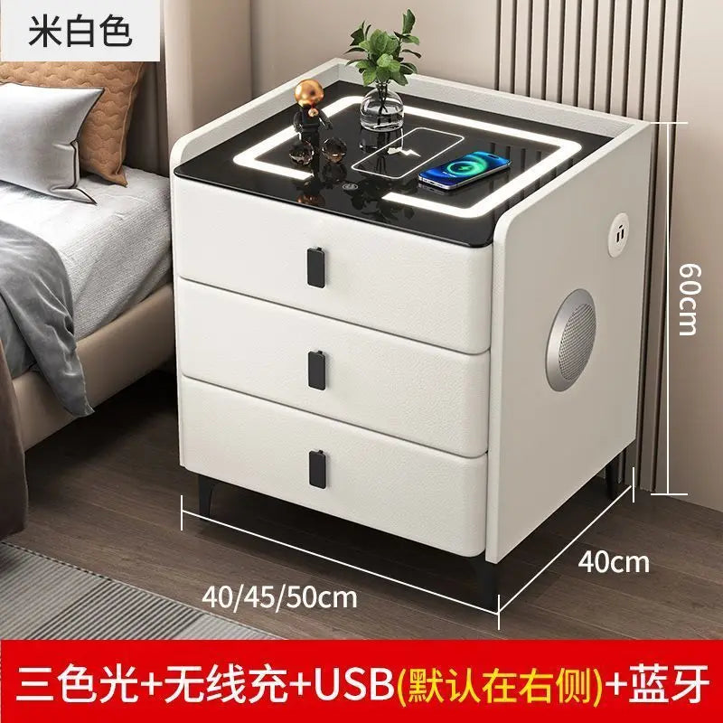 Smart Multifunctional Bedside Table with Wireless ChargerTouch Control 3-Color LEDLightModern Nightstand with Solid Wood