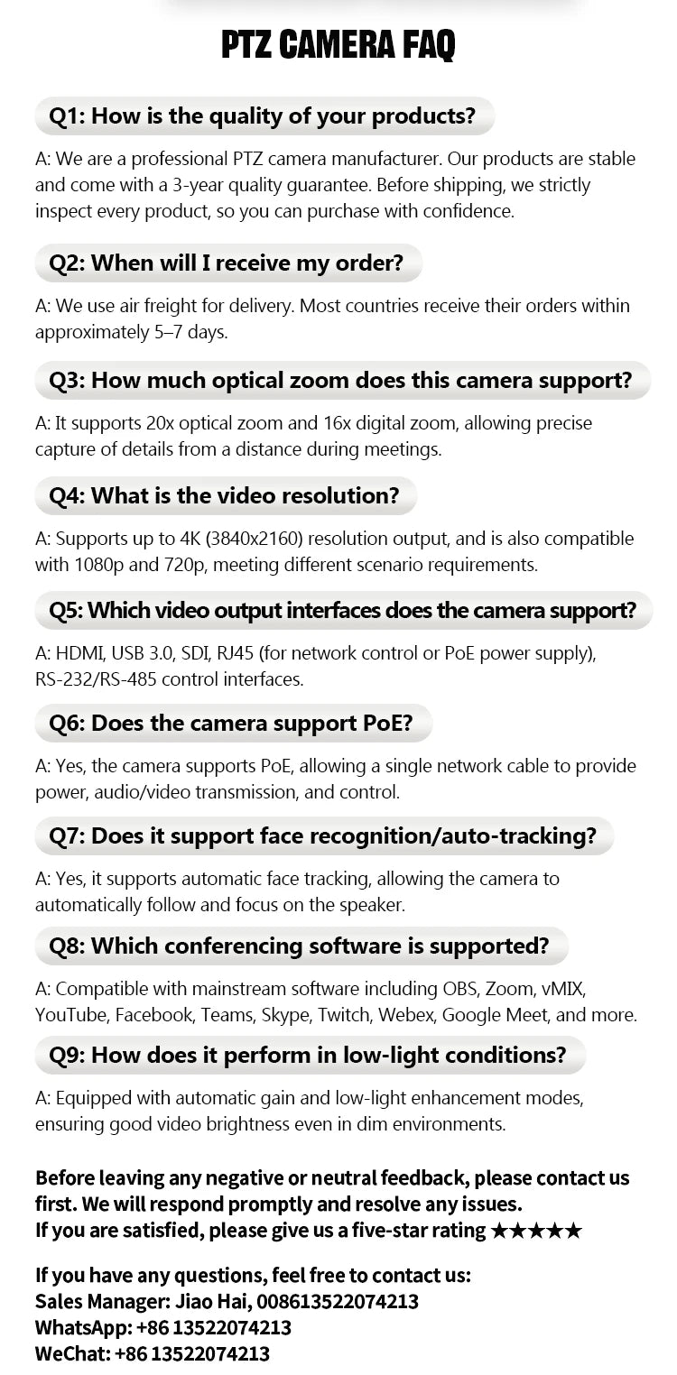 4K NDI PTZ Camera 1-10pcs 20X Zoom Video Conference Camera for Church Business Meeting Optional 1 Controller Keyboard Kit