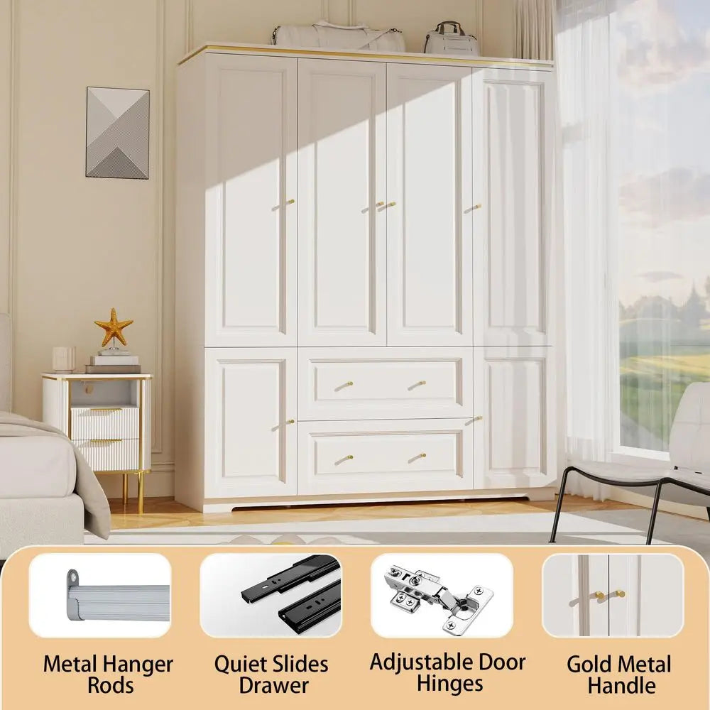 Armoire Wardrobe Closet with Drawers White Wardrobe Closet for Hanging Clothes, Large Wardrobes Storage Closets, Wood Closets C