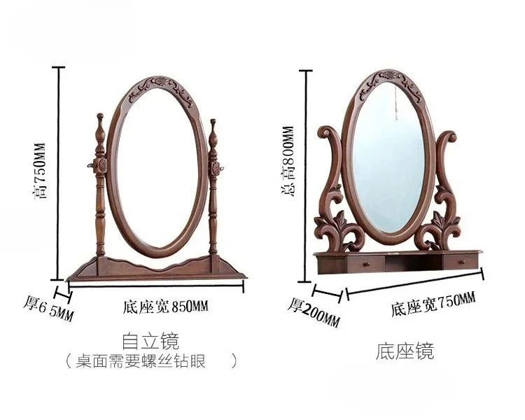 -European Solid Wood Mirror Table Bedroom Dresser Amercia Princess Furniture Dark Villa Luxury Carved Makeup Table Dressing Tabl