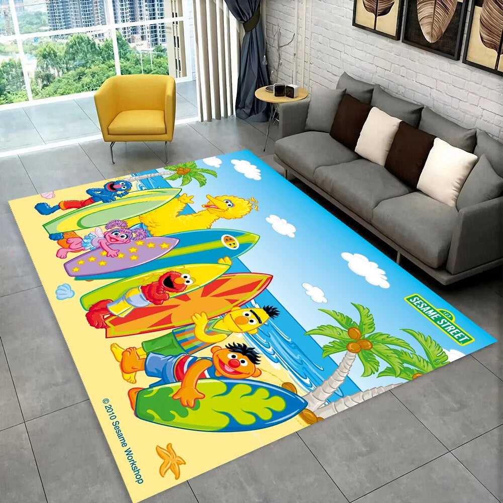 S-Sesame Street TV Cute Cartoon Carpet Rug for Bedroom Living Room Sofa Home Doormat Home Decor,Area Rug Non-slip Floor Mat Gift