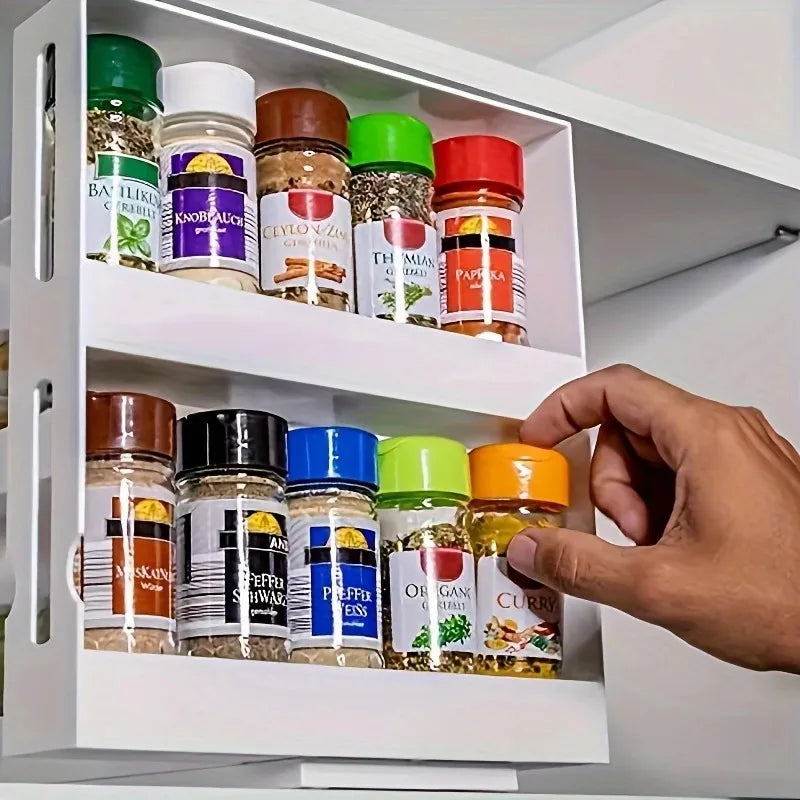 Spice Storage Rack With Swivel 2 Tier Countertop Organizer