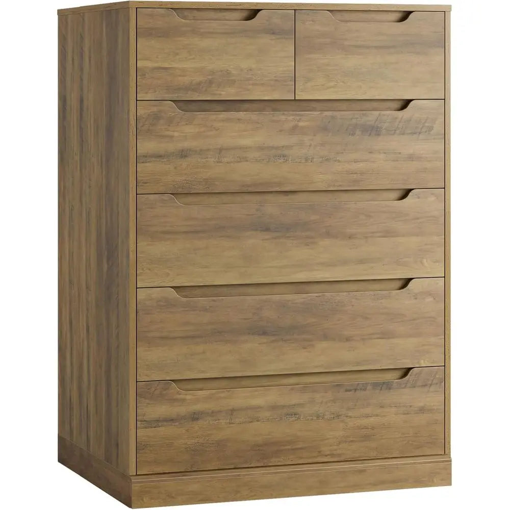 Large Rustic Brown Storage Chest with Cut-Out Handles for Bedroom, Tall Chest with Storage, Accent Storage Cabinet