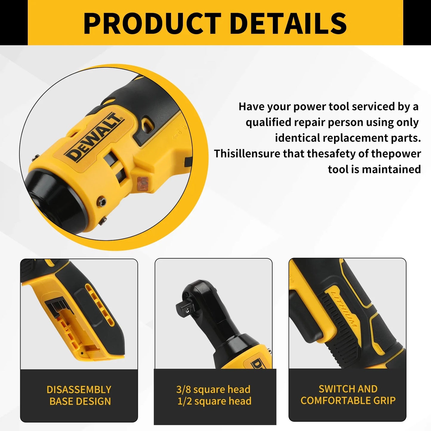 DEWALT DCF513 1/2 Brushless Cordless Ratchet Wrench Variable Speed Rechargeable High Torque Right Angle Fit DEWALT 20V Battery