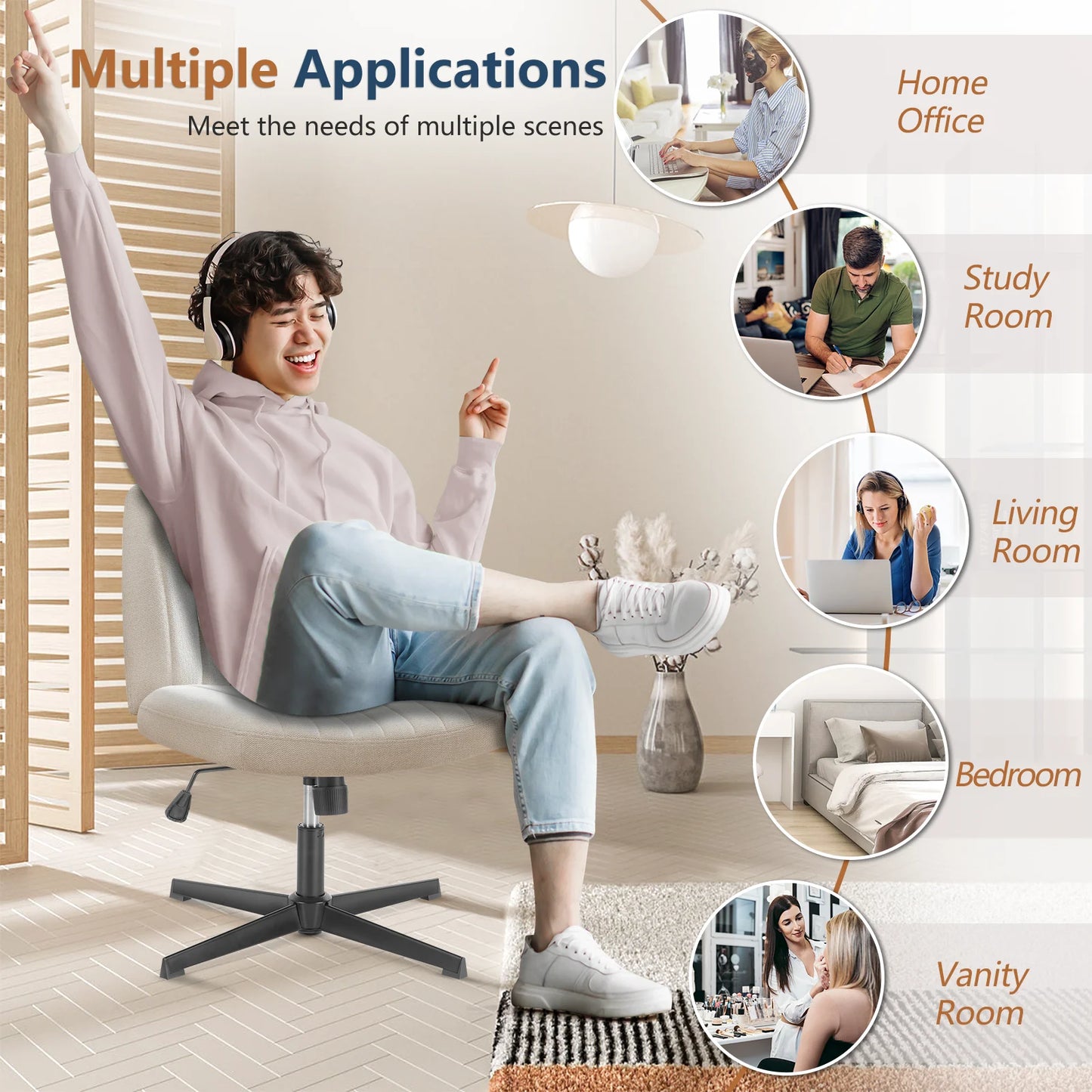 JHK Cross Legged Office Chair With Rocking Adjustable Swivel