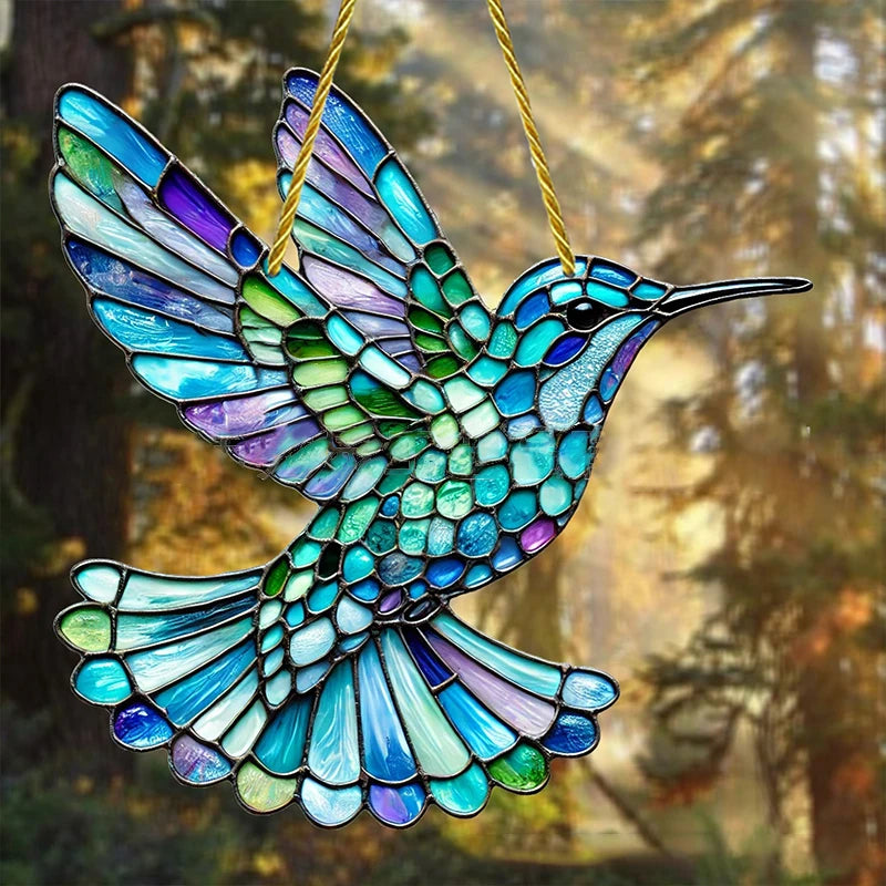 Gorgeous Hummingbird Sun Catcher - 8" Acrylic Stained Glass Suitable For All Seasons Hanging Decor Perfect Home And Garden Gift