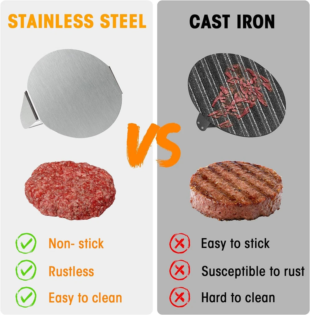 Hamburger Meat Press 430 Stainless Steel Circular Square Burger Meat Press Kitchen Tool Non-Stick Meat Press Plate