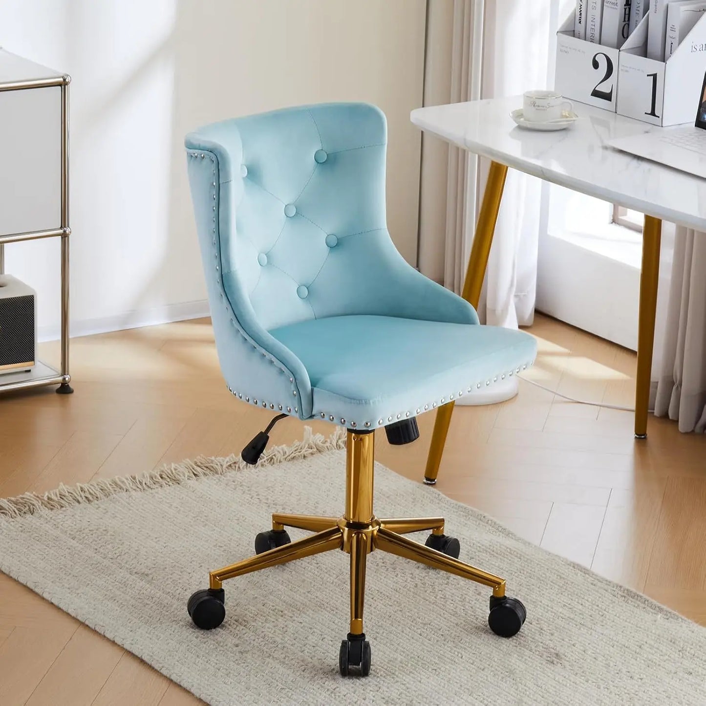 Luxurious Velvet Tufted Armless Office Chair With Wheels