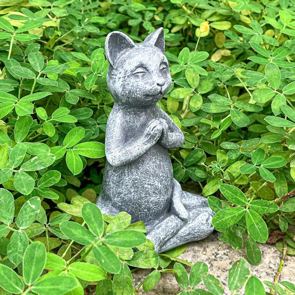 Yoga Cat Meditating Buddha Zen Figurine Art Statue Sculptures Ornament, Handmade Resin Budda Meditation Decorative