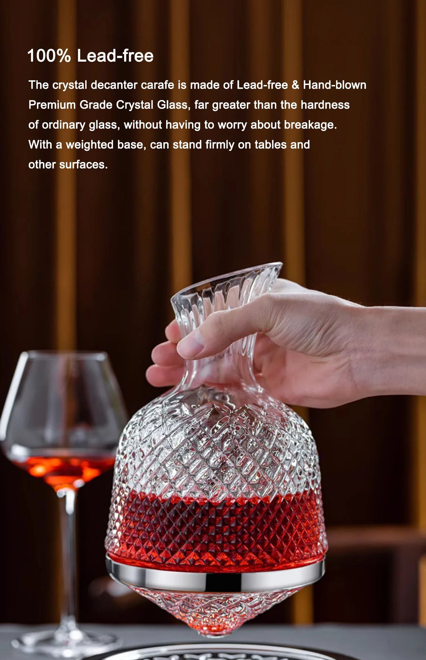 Spinning Crystal Red Wine Decanter, 360 ° Rotating Decanters, Lead-free Glass, Wine Accessories, 1500ml