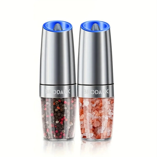 1 or 2 Pieces Gravity Electric Salt and Pepper Grinder Set Battery Powered with LED Light One Hand Automatic Operation