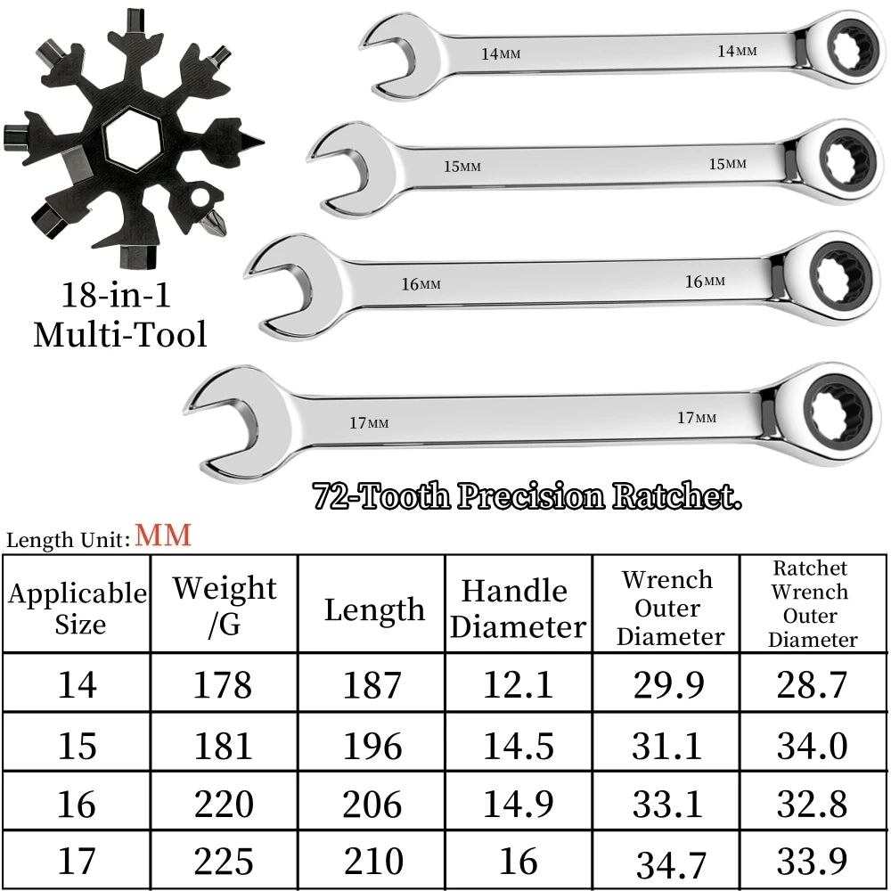 Ratcheting Wrench Set Metric Hand Tools For Car Repair